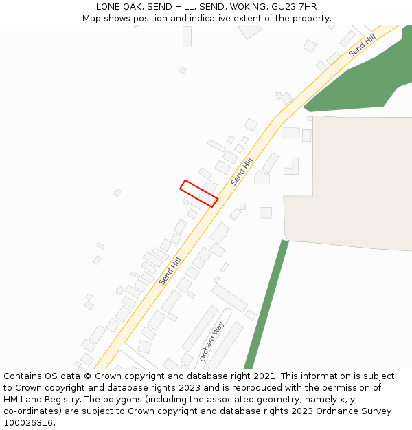 LONE OAK, SEND HILL, SEND, WOKING, GU23 7HR: Location map and indicative extent of plot