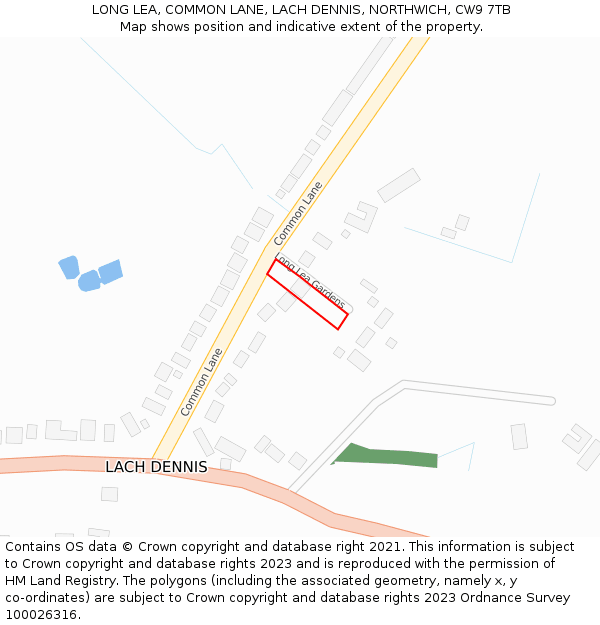 LONG LEA, COMMON LANE, LACH DENNIS, NORTHWICH, CW9 7TB: Location map and indicative extent of plot