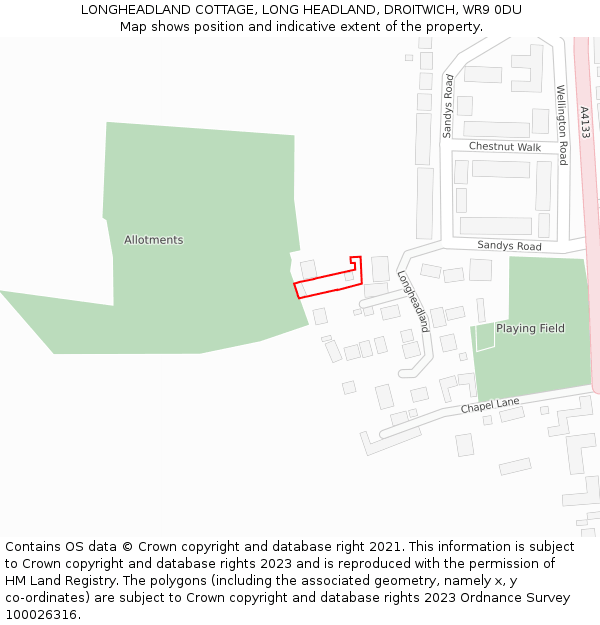 LONGHEADLAND COTTAGE, LONG HEADLAND, DROITWICH, WR9 0DU: Location map and indicative extent of plot