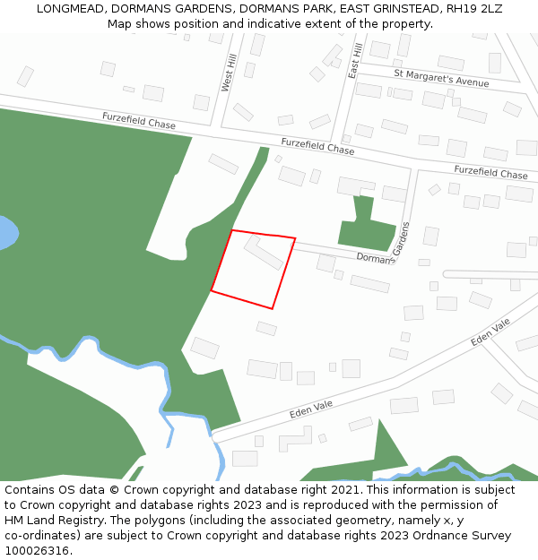 LONGMEAD, DORMANS GARDENS, DORMANS PARK, EAST GRINSTEAD, RH19 2LZ: Location map and indicative extent of plot