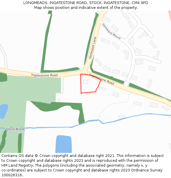 LONGMEADS, INGATESTONE ROAD, STOCK, INGATESTONE, CM4 9PD: Location map and indicative extent of plot