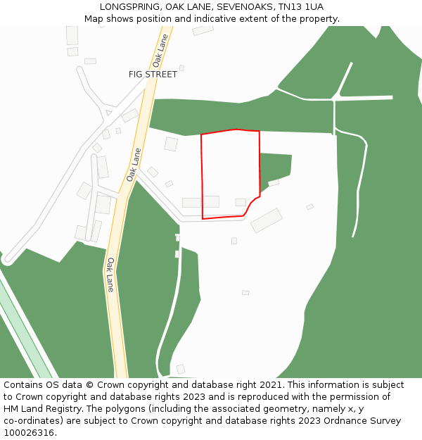 LONGSPRING, OAK LANE, SEVENOAKS, TN13 1UA: Location map and indicative extent of plot