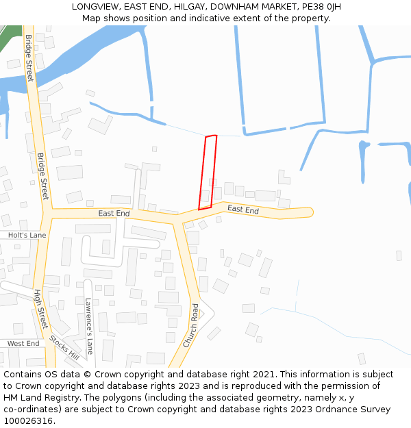 LONGVIEW, EAST END, HILGAY, DOWNHAM MARKET, PE38 0JH: Location map and indicative extent of plot