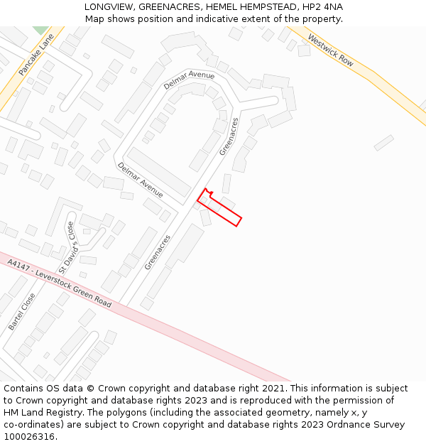 LONGVIEW, GREENACRES, HEMEL HEMPSTEAD, HP2 4NA: Location map and indicative extent of plot