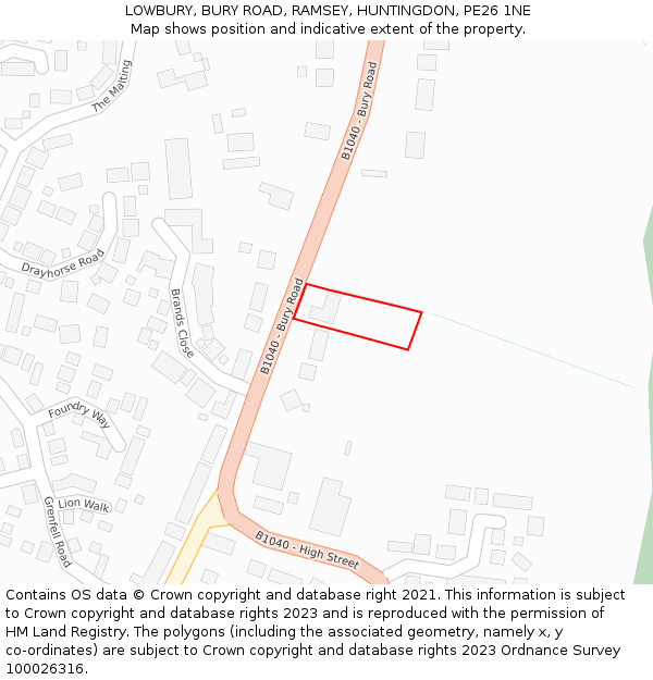 LOWBURY, BURY ROAD, RAMSEY, HUNTINGDON, PE26 1NE: Location map and indicative extent of plot