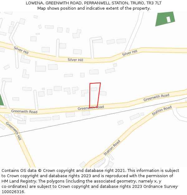 LOWENA, GREENWITH ROAD, PERRANWELL STATION, TRURO, TR3 7LT: Location map and indicative extent of plot