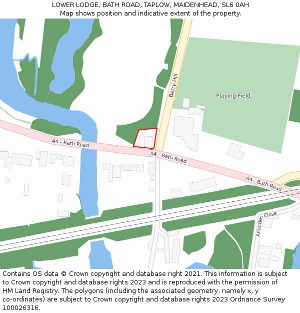 LOWER LODGE, BATH ROAD, TAPLOW, MAIDENHEAD, SL6 0AH: Location map and indicative extent of plot