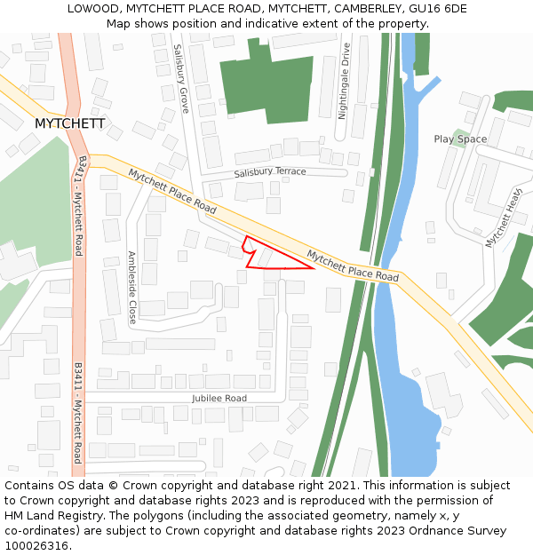 LOWOOD, MYTCHETT PLACE ROAD, MYTCHETT, CAMBERLEY, GU16 6DE: Location map and indicative extent of plot