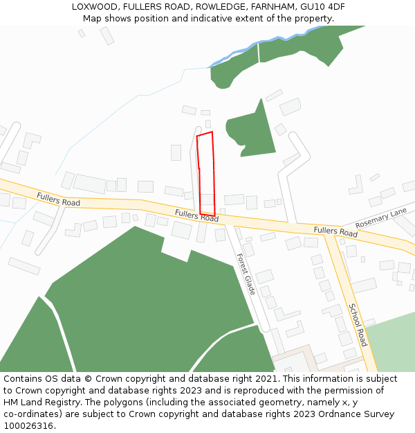 LOXWOOD, FULLERS ROAD, ROWLEDGE, FARNHAM, GU10 4DF: Location map and indicative extent of plot