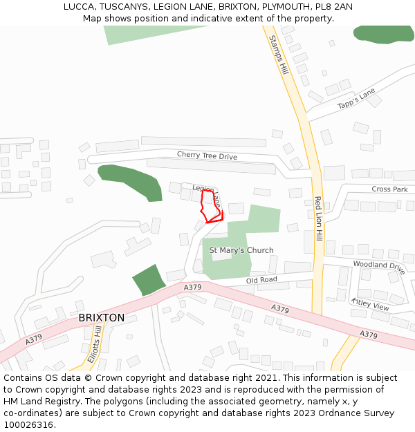 LUCCA, TUSCANYS, LEGION LANE, BRIXTON, PLYMOUTH, PL8 2AN: Location map and indicative extent of plot