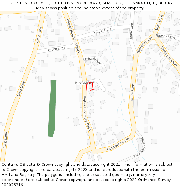 LUDSTONE COTTAGE, HIGHER RINGMORE ROAD, SHALDON, TEIGNMOUTH, TQ14 0HG: Location map and indicative extent of plot