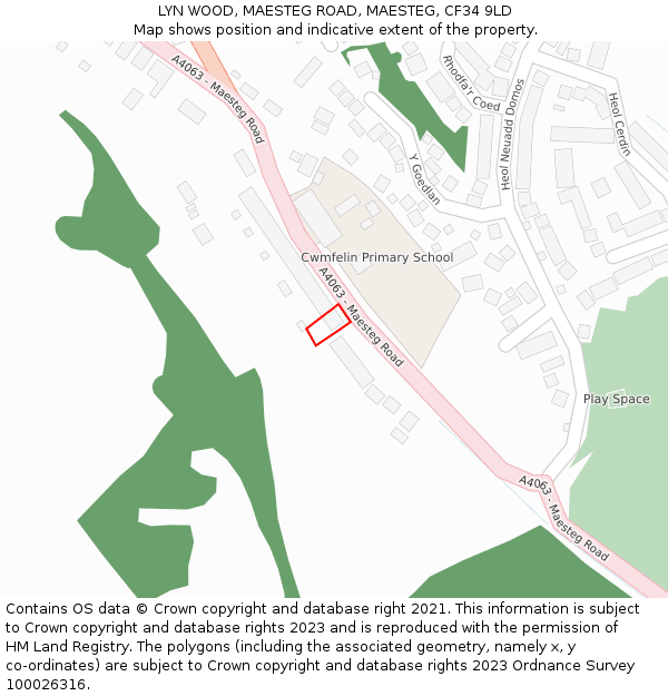 LYN WOOD, MAESTEG ROAD, MAESTEG, CF34 9LD: Location map and indicative extent of plot