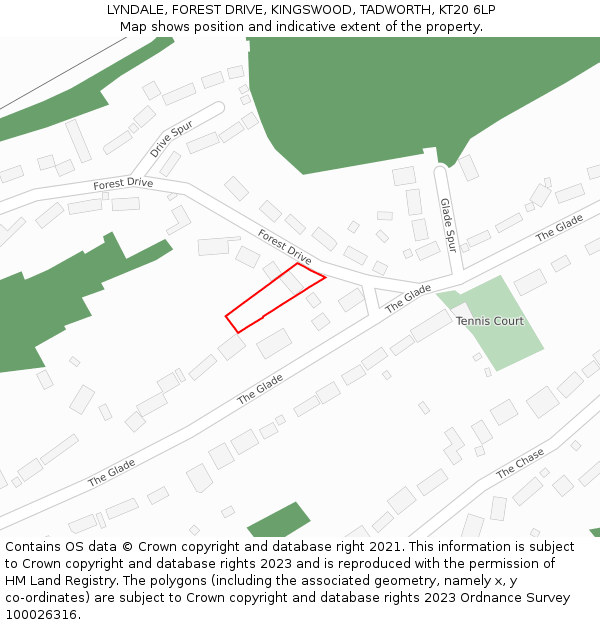 LYNDALE, FOREST DRIVE, KINGSWOOD, TADWORTH, KT20 6LP: Location map and indicative extent of plot