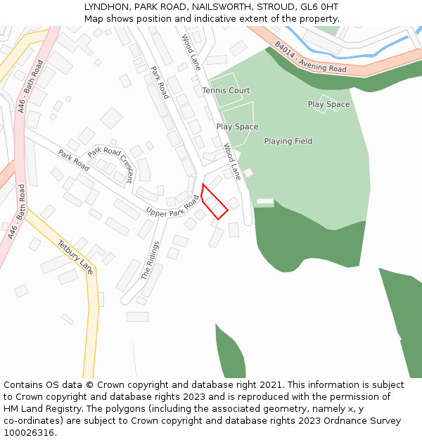 LYNDHON, PARK ROAD, NAILSWORTH, STROUD, GL6 0HT: Location map and indicative extent of plot