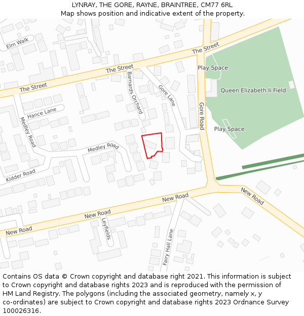 LYNRAY, THE GORE, RAYNE, BRAINTREE, CM77 6RL: Location map and indicative extent of plot