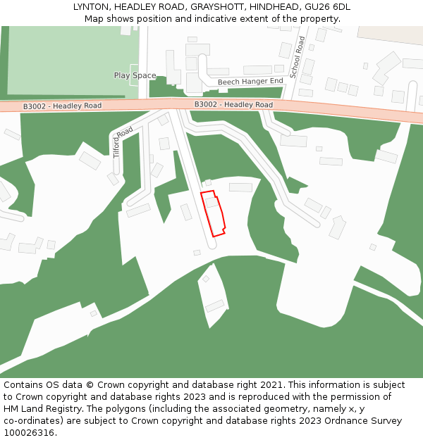 LYNTON, HEADLEY ROAD, GRAYSHOTT, HINDHEAD, GU26 6DL: Location map and indicative extent of plot