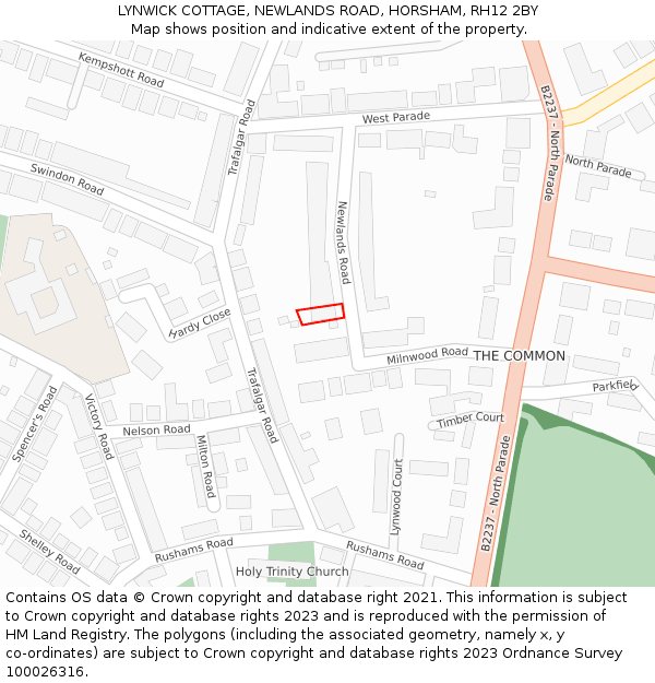 LYNWICK COTTAGE, NEWLANDS ROAD, HORSHAM, RH12 2BY: Location map and indicative extent of plot