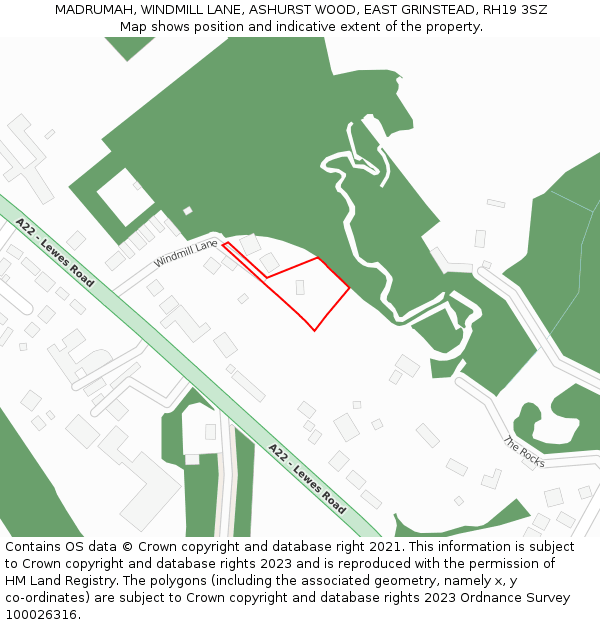 MADRUMAH, WINDMILL LANE, ASHURST WOOD, EAST GRINSTEAD, RH19 3SZ: Location map and indicative extent of plot