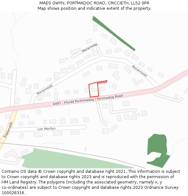 MAES GWYN, PORTMADOC ROAD, CRICCIETH, LL52 0PR: Location map and indicative extent of plot