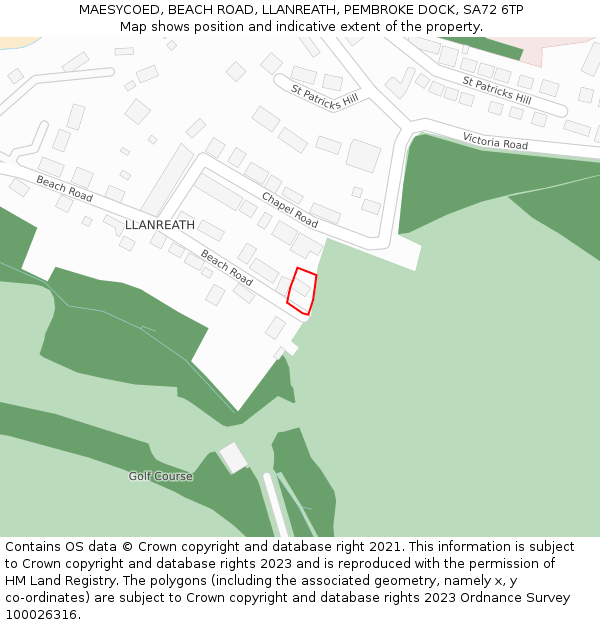 MAESYCOED, BEACH ROAD, LLANREATH, PEMBROKE DOCK, SA72 6TP: Location map and indicative extent of plot