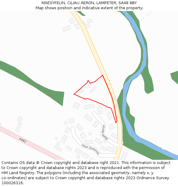 MAESYFELIN, CILIAU AERON, LAMPETER, SA48 8BY: Location map and indicative extent of plot