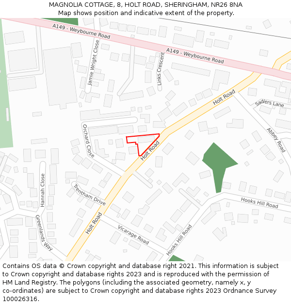 MAGNOLIA COTTAGE, 8, HOLT ROAD, SHERINGHAM, NR26 8NA: Location map and indicative extent of plot