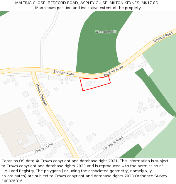 MALTING CLOSE, BEDFORD ROAD, ASPLEY GUISE, MILTON KEYNES, MK17 8DH: Location map and indicative extent of plot