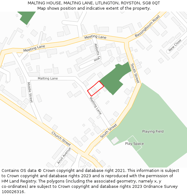 MALTING HOUSE, MALTING LANE, LITLINGTON, ROYSTON, SG8 0QT: Location map and indicative extent of plot