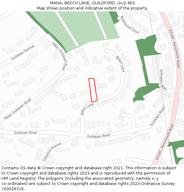 MANA, BEECH LANE, GUILDFORD, GU2 4ES: Location map and indicative extent of plot