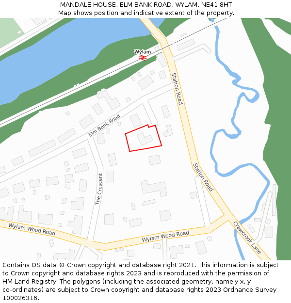 MANDALE HOUSE, ELM BANK ROAD, WYLAM, NE41 8HT: Location map and indicative extent of plot