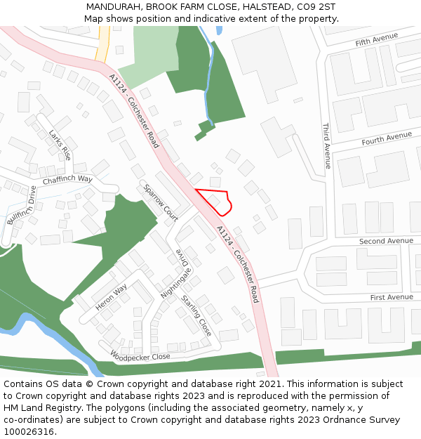 MANDURAH, BROOK FARM CLOSE, HALSTEAD, CO9 2ST: Location map and indicative extent of plot