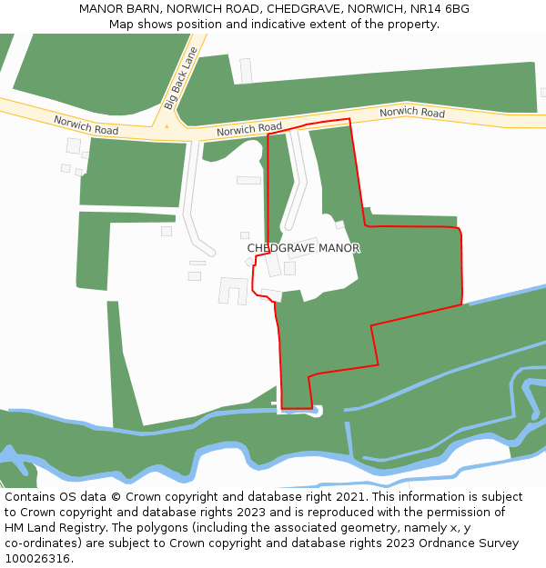 MANOR BARN, NORWICH ROAD, CHEDGRAVE, NORWICH, NR14 6BG: Location map and indicative extent of plot