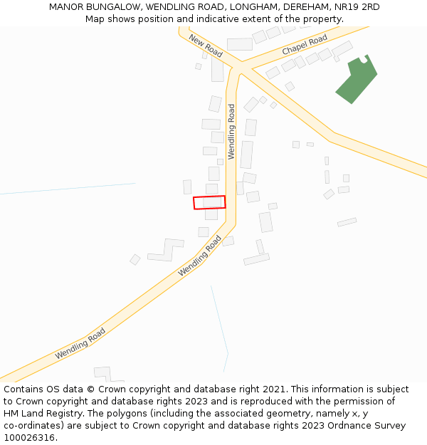 MANOR BUNGALOW, WENDLING ROAD, LONGHAM, DEREHAM, NR19 2RD: Location map and indicative extent of plot