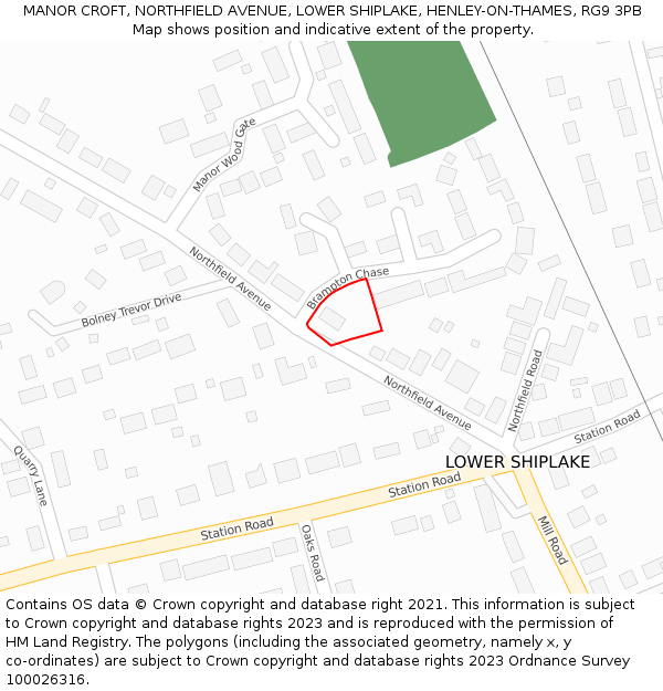 MANOR CROFT, NORTHFIELD AVENUE, LOWER SHIPLAKE, HENLEY-ON-THAMES, RG9 3PB: Location map and indicative extent of plot