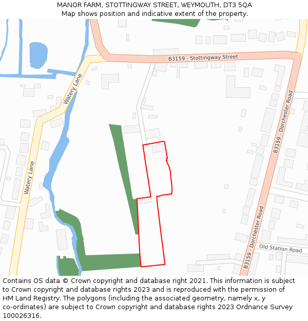 MANOR FARM, STOTTINGWAY STREET, WEYMOUTH, DT3 5QA: Location map and indicative extent of plot