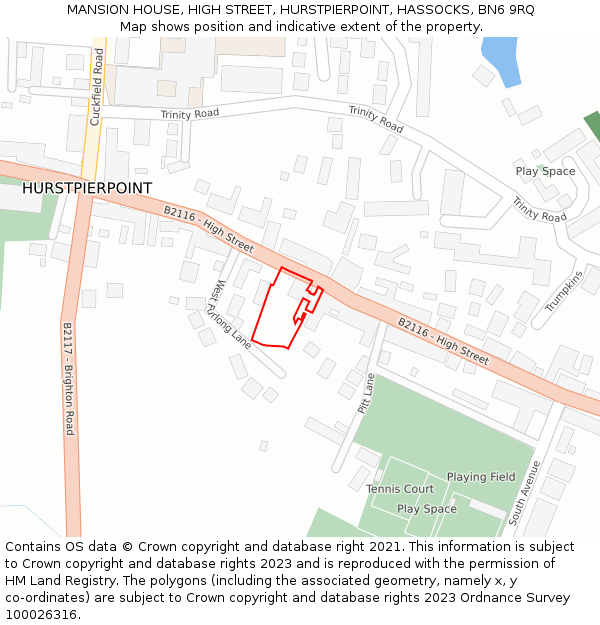 MANSION HOUSE, HIGH STREET, HURSTPIERPOINT, HASSOCKS, BN6 9RQ: Location map and indicative extent of plot