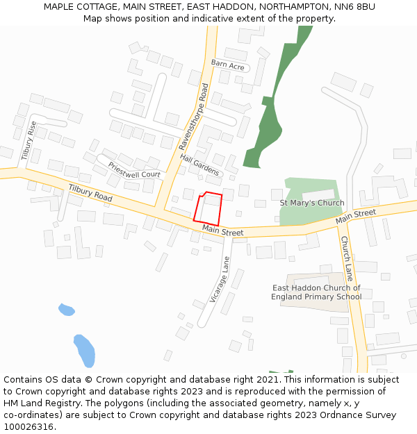 MAPLE COTTAGE, MAIN STREET, EAST HADDON, NORTHAMPTON, NN6 8BU: Location map and indicative extent of plot