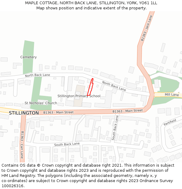 MAPLE COTTAGE, NORTH BACK LANE, STILLINGTON, YORK, YO61 1LL: Location map and indicative extent of plot