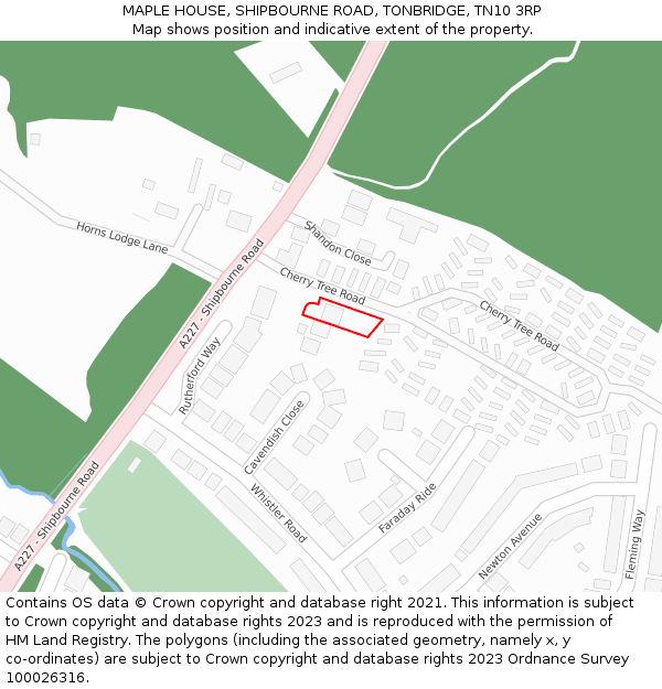 MAPLE HOUSE, SHIPBOURNE ROAD, TONBRIDGE, TN10 3RP: Location map and indicative extent of plot