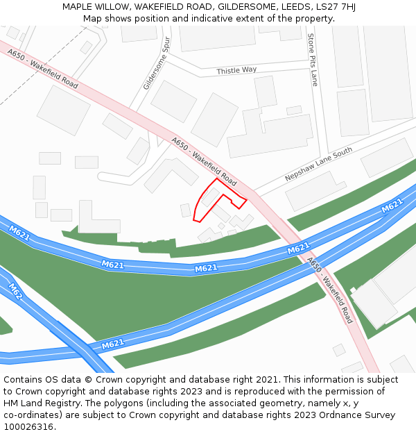 MAPLE WILLOW, WAKEFIELD ROAD, GILDERSOME, LEEDS, LS27 7HJ: Location map and indicative extent of plot