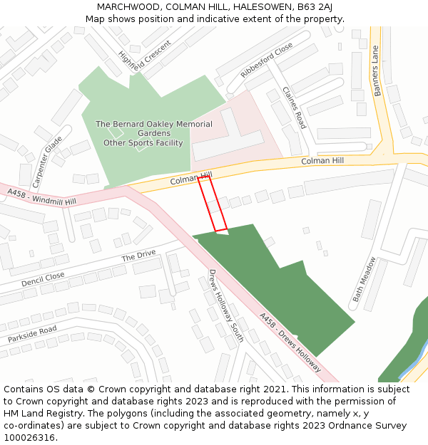 MARCHWOOD, COLMAN HILL, HALESOWEN, B63 2AJ: Location map and indicative extent of plot