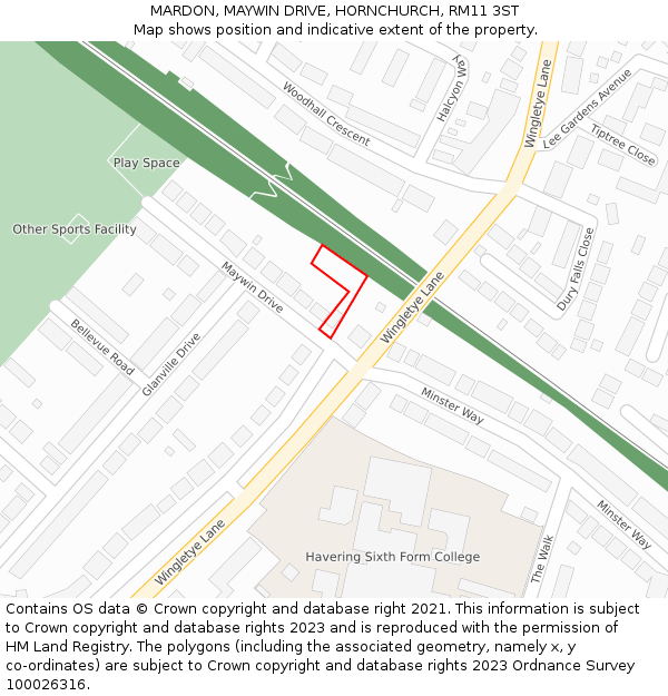 MARDON, MAYWIN DRIVE, HORNCHURCH, RM11 3ST: Location map and indicative extent of plot