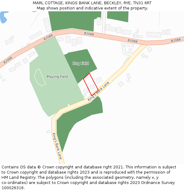 MARL COTTAGE, KINGS BANK LANE, BECKLEY, RYE, TN31 6RT: Location map and indicative extent of plot