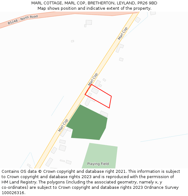 MARL COTTAGE, MARL COP, BRETHERTON, LEYLAND, PR26 9BD: Location map and indicative extent of plot