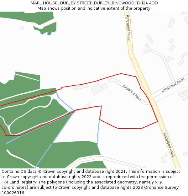 MARL HOUSE, BURLEY STREET, BURLEY, RINGWOOD, BH24 4DD: Location map and indicative extent of plot