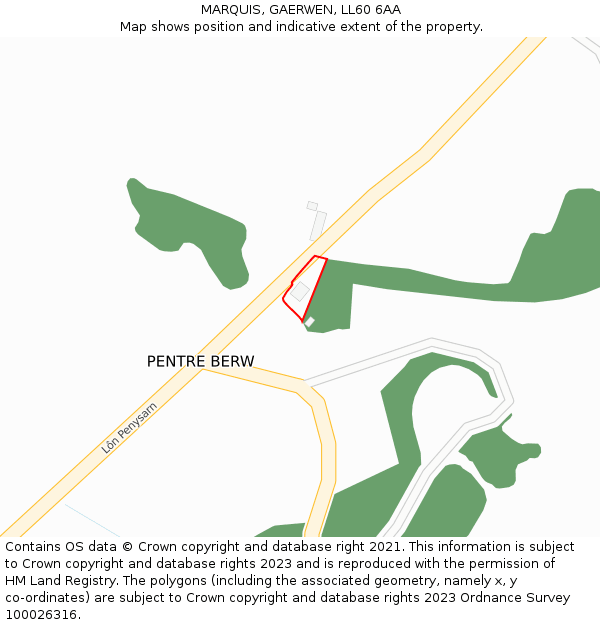 MARQUIS, GAERWEN, LL60 6AA: Location map and indicative extent of plot