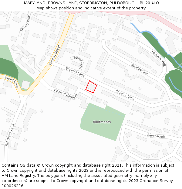 MARYLAND, BROWNS LANE, STORRINGTON, PULBOROUGH, RH20 4LQ: Location map and indicative extent of plot