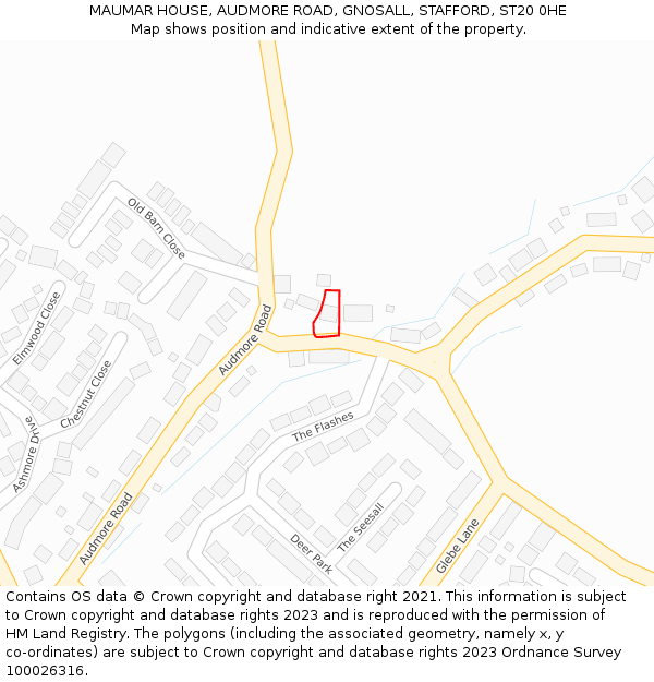 MAUMAR HOUSE, AUDMORE ROAD, GNOSALL, STAFFORD, ST20 0HE: Location map and indicative extent of plot