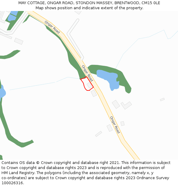 MAY COTTAGE, ONGAR ROAD, STONDON MASSEY, BRENTWOOD, CM15 0LE: Location map and indicative extent of plot