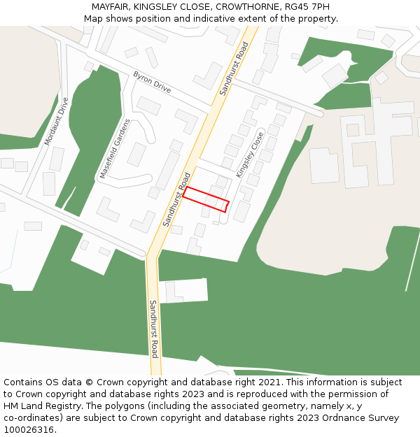 MAYFAIR, KINGSLEY CLOSE, CROWTHORNE, RG45 7PH: Location map and indicative extent of plot